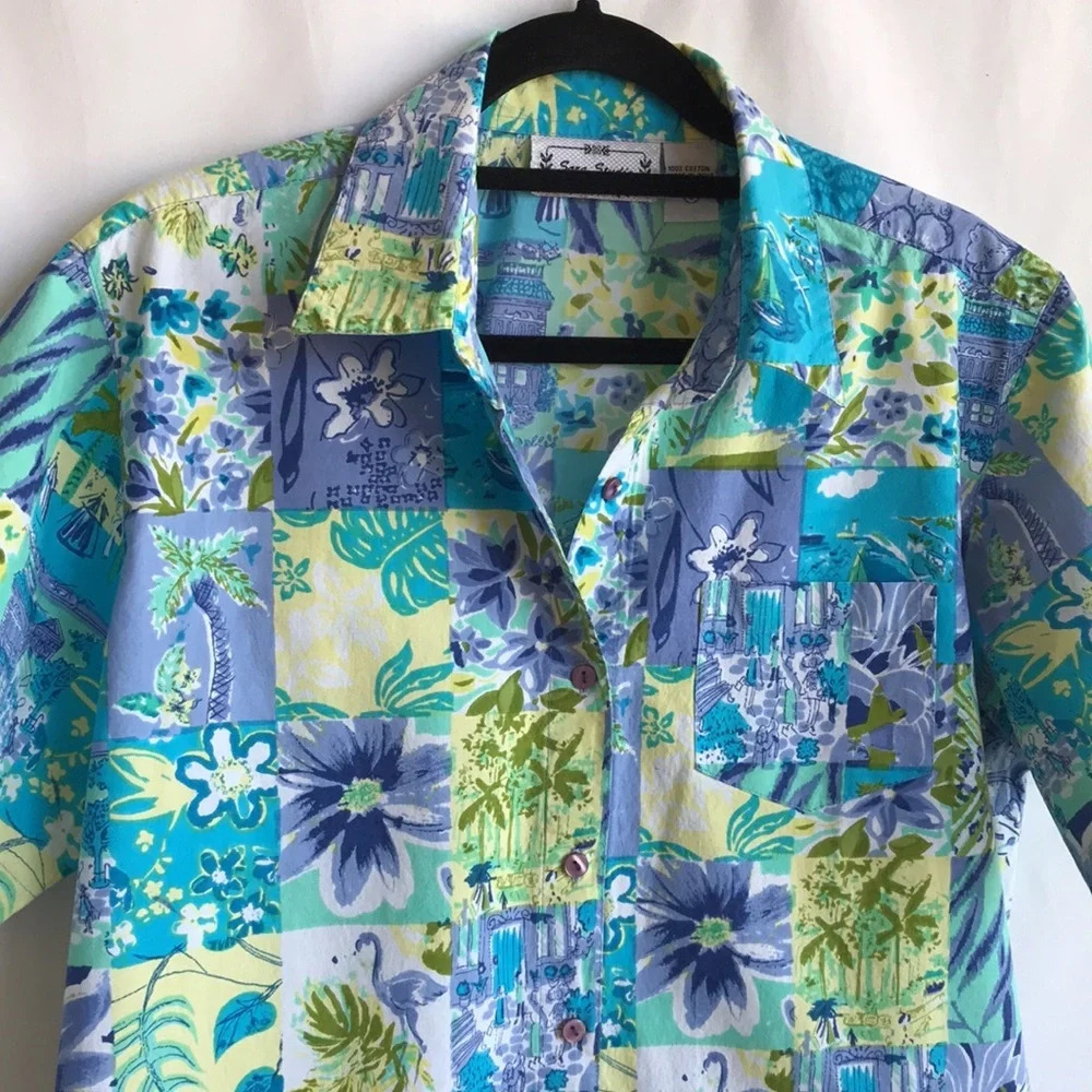 Sara Studio Pretty Patchwork Print Button-Up Top - image 2